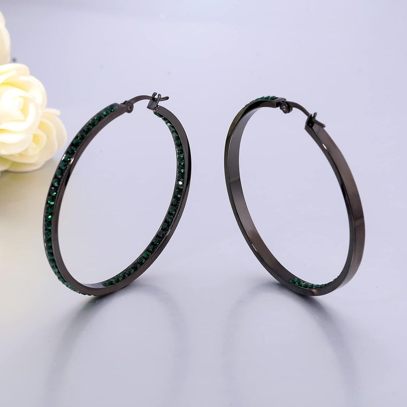 CiNily Mult-colors Crystal Stainless Steel Hoop Earring for Women Hypoallergenic Jewelry for Sensitive Ears Large Big Hoop Earrings 2" - Image 4